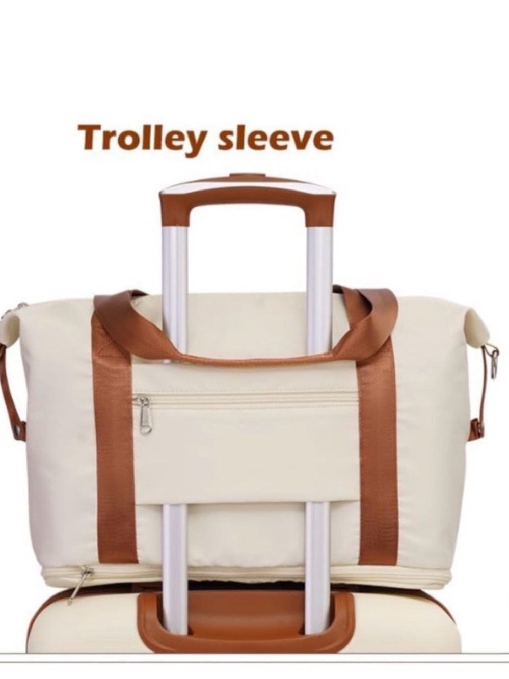 Coolife Expandable Weekender Bag  Cream with Bronze Straps - Picture 10 of 10